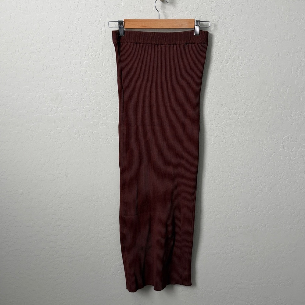MESHKI Ribbed Midi Maxi Skirt Brown Size M - Picture 5 of 5